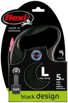 Flexi Black Design Tape Pink Large 5m Retractable Dog Leash/Lead for Dogs up to 50kgs/110lbs
