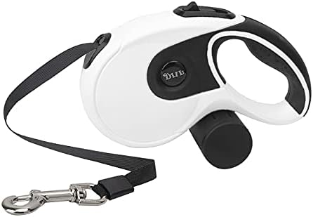 Retractable Dog Leash Heavy Duty 360°Tangle-Free Pet Walking Leashes Anti-Slip Handle 16ft Strong Nylon Cord with Poop Bag Dispenser&Bowl for Medium Large Small Dog(White)
