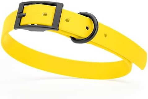Dogline Biothane Waterproof Dog Collar Strong Coated Nylon Webbing with Black Hardware Odor- Proof for Easy Care Easy to Clean High Performance Fits Small Medium or Large Dogs, Lemon Yellow