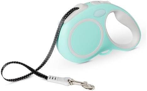 Amazon Basics Retractable Dog Leash, Double-Sided Reflective, Ergonomic Handle, Quick-Lock, 16.4 ft, 33 lb, Size S, Blue