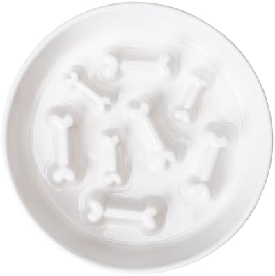 Ceramic Slow Feeder Dog Bowls, Ceramic Slow Feeder Maze Dog Food Bowl, Slow Eating Dog Bowl and Slow Feeder Dog Bowl Anti-Choking for Daily Pet Feeding （White Bone）