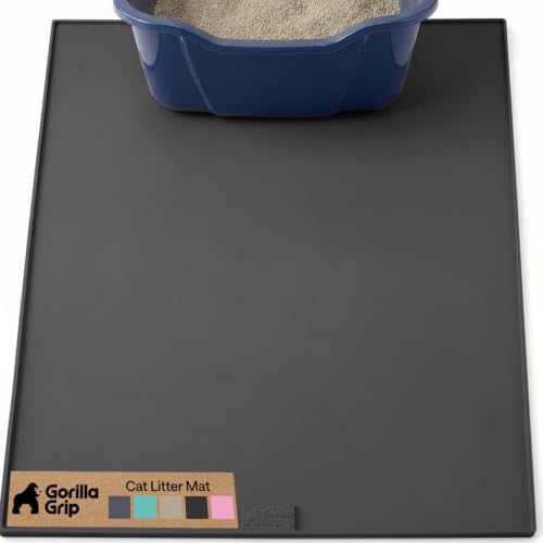 GORILLA GRIP Cat Litter Box Mat, Easy Clean Silicone Mats, 30x24 Black