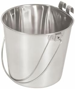 Advance Pet Products Heavy Stainless Steel Bucket with 2 Hooks Flat Side, 1 Quart | Durable Food & Water Pail for Dogs, Cats, Kennels, Cages and Critter Crates | Multi-Purpose Bucket