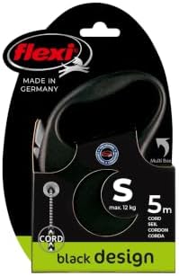 Flexi Black Design Cord Black Small 5m Retractable Dog Leash/Lead for Dogs up to 12kgs/26lbs