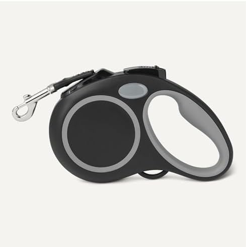 Amazon Basics Reflective Retractable Dog Leash, 16.4 Ft Tape Leash for Dogs Up to 55 Lbs, Non-Slip Comfort Grip, Quick-Lock, Medium, Black