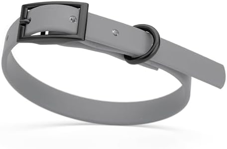 Dogline Biothane Waterproof Dog Collar Strong Coated Nylon Webbing with Black Hardware Odor- Proof for Easy Care Easy to Clean High Performance Fits Small Medium or Large Dogs, Battleship Gray