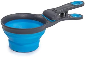 Dexas Popware for Pets Collapsible Klip Scoop, 3-in-1 Pet Food Scoop, Measuring Cup and Bag Clip, 1 Cup Capacity, Pro Blue (Pack of 6)