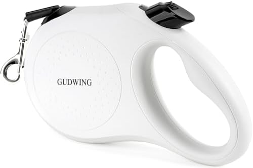 26FT Retractable Dog Leash, Heavy Duty Great Leash for Dog up to 110 lbs, 360° Tangle-Free RetractionOne-Handed Brake, Strong Nylon Tape (Large, White)