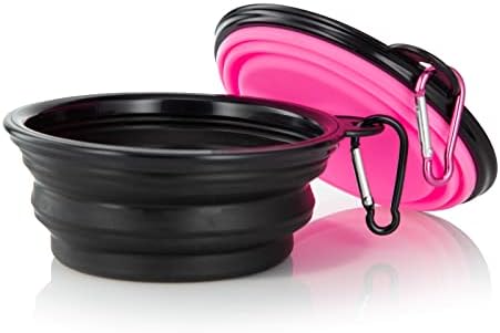 Dog Bowl Pet Collapsible Bowls, 2 Pack Collapsible Dog Water Bowls for Cats Dogs, Portable Pet Feeding Watering Dish for Walking Parking Traveling with 2 Carabiners (Small, Black & Pink)