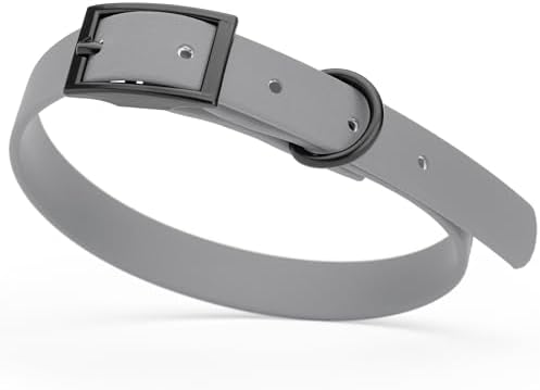 Dogline Biothane Waterproof Dog Collar Strong Coated Nylon Webbing with Black Hardware Odor- Proof for Easy Care Easy to Clean High Performance Fits Small Medium or Large Dogs, Battleship Gray