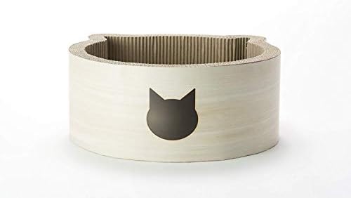 Necoichi Cat-Headed Scratcher Bed (Birch, Regular) | Cardboard Cat Scratcher Bowls for Indoor Cats - Cat Scratching Board, Cat Scratch Pad Reversible Usability and Extra Comfort for Lounge