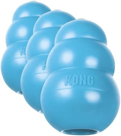 KONG - Puppy Toy - Natural Teething Rubber - Fun to Chew, Chase and Fetch (Colors May Vary) (Pack of 3)