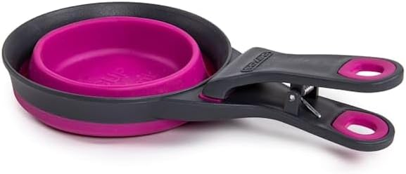 Dexas Popware for Pets Collapsible Klip Scoop, 3-in-1 Pet Food Scoop, Measuring Cup and Bag Clip, 2 Cup Capacity, Fuchsia