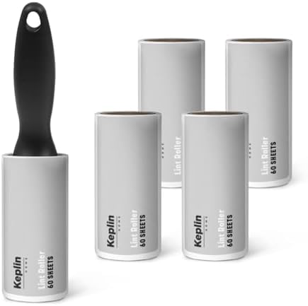 KEPLIN Lint Roller - Including 4 x Sticky Roller Replacement Heads, Quick and Easy to Use Lint Rollers, Pet Hair Remover, Removes Dust and Fluff from Garments, Furniture and Car Seats