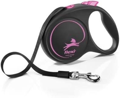 Flexi Black Design Tape Pink Large 5m Retractable Dog Leash/Lead for Dogs up to 50kgs/110lbs