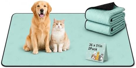 Washable Pee Pads for Dogs 2 Pack, Reusable Waterproof Leak-Proof Puppy Training Pads, Super Absorbent Non-Slip Dog Whelping Pads for Crate, Playpen, Bed & Floor (36"x51" Green)