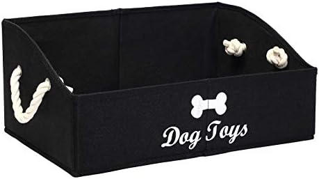 Geyecete Large Dog Toys Storage Bins - Foldable linen Trapezoid Organizer Boxes with weave Rope Handle, Collapsible Basket for Shelves (Black-DOG)