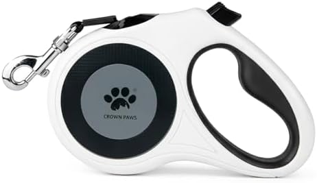 16 ft Retractable Dog Leash for Extra Large Dogs up to 130 lbs,Tangle-Free Nylon Tape,White Dan24 XL