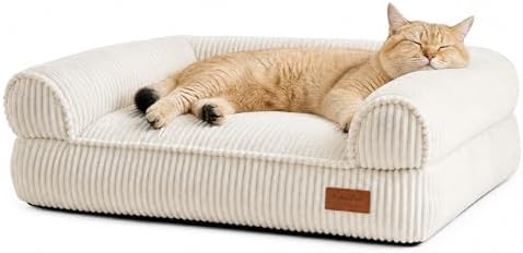 FUKUMARU Dog Couch Bed, Corduroy Cozy Cat Bed, Waterproof, Washable Cover