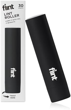 Flint Classic Black Retractable Mini Lint Roller with 30 Extra Sticky Sheets, Small and Portable Lint Roller, Ideal Pet Hair Remover, Travel Lint Rollers for pet Hair Extra Sticky
