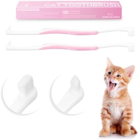 2 Pcs Dual-Sided Cat Toothbrush with Micro Brush Head, Ultra Soft Nano Bristles Pet Toothbrush Kit, Kitten/Puppy Toothbrushes, Fit into Cats/Small Dogs Mouth, Avoid Bleeding Gums
