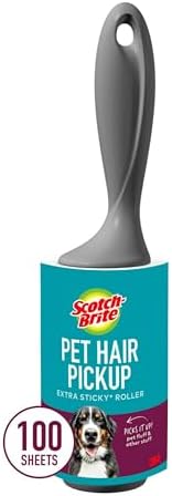 Scotch-Brite Pet Hair Pickup Extra Sticky Lint Roller with Handle, 50% Stickier, Fur and Fluff Remover for Clothes Furniture Couches Car Seats, 4 in x 54.9 ft, 1 Pack, 100 Easy-Tear Sheets