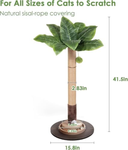 40" Cat Scratching Post, Natural Sisal Rope Cat Scratcher Tree, Cat Scratcher Post with Hanging Ball, Heavy-Duty Wood Base with Mouse Hole & Ball Track for Kitten & Adult Cats