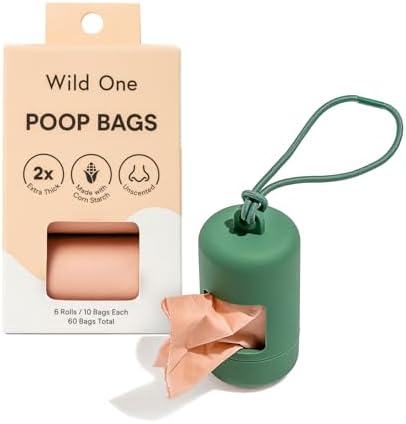 Wild One Dog Poop Bag Holder and Dispenser with Leash Attachment, Leak Proof, Easy Twist Top for Refills, Includes 1 Box Of Bags, Spruce