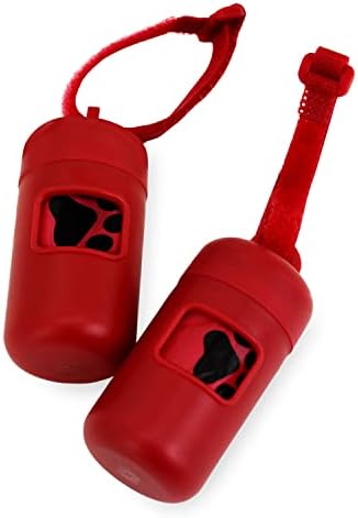 Best Pet Supplies Dog Poop Bag Holder Leash Attachment with Reusable Dispenser for Travel, Walking, Park, and Outdoor Use, Durable with Clip-On - Red, Pack of 2, Plastic Dispenser w/30 Bags