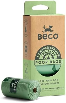 Beco Strong & Large Poop Bags - 60 Bags, 4 Rolls of 15 - Unscented - Dispenser Compatible Dog Poo Bags