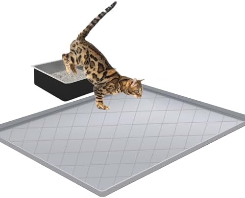 Cat Mat for Litter Box, Large 35" X 22" Cat Litter Mat, Indoor Waterproof Silicone Litter Trapping Pad for Floor, Soft on Kitty Paws, Easy to Clean, Non-Slip, Gray