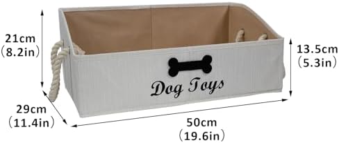 Geyecete Large Dog Toys Storage Bins-Foldable Fabric Trapezoid Organizer Boxes with Cotton Handle,Can be Personalized,Collapsible Basket(Beige-Dog)