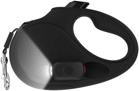 TUG Oval 360° Tangle-Free Retractable Dog Leash | Flashlight Included | Integrated Waste Bag Dispenser Pocket (Medium, Black)