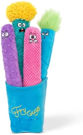 Guru Pet: Fry Guy: 5 Piece Set - Large - 4 Plush Dog Toys w/Holder, Squeaks & Crinkles, Fry Shape Characters, Durable Fabric, Chew-Fetch-Thrash-Play