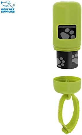 Best Pet Supplies Dog Poop Bag Holder Leash Attachment with Reusable Dispenser for Travel, Walking, Park, and Outdoor Use, Durable with Clip-On - Lime Green, Pack of 2, Plastic Dispenser w/30 Bags