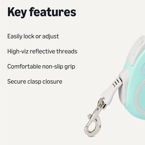 Amazon Basics Retractable Dog Leash, Reflective with Ergonomic Handle, Quick-Lock, 16.4 ft, 110 lb, Large