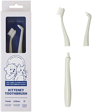 Kitteney Pet Toothbrush for Dogs, Cats with 0.06mm Super Soft Bristles, Head Replaceable, Double Headed Toothbrush for Small to Large Teeth, Easy Teeth Cleaning & Dental Care (Gray)