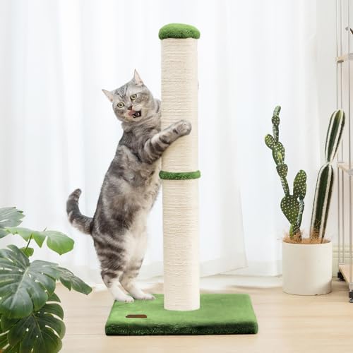 Karolpar 34inch Cat Scratching Post with Natural Sisal Rope 4.3Inch Large Diameter Scratcher Post Tree for Indoor Cats Green