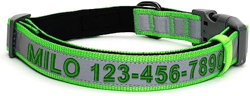Pawtitas Personalized Dog Collar Reflective Dog Collar Padded Dog Collar with Name Phone Number Puppy Collar Adjustable Customized Collar for Small Dogs Breeds | Customized Green Small Dog Collar