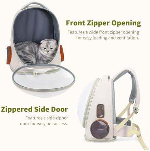 PETCUTE Cat Backpack Carrier,Transparent Space Capsule Dog Hiking Backpack with Safety Hook,Small Pet Carrier for Cats Puppies,Airline Approved Travel Bag for Travel Hiking Walking Camping,White