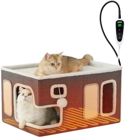ZOMISIA Heated Cat House Bed for Indoor Cats, Cat Hideway Cube for Sleeping