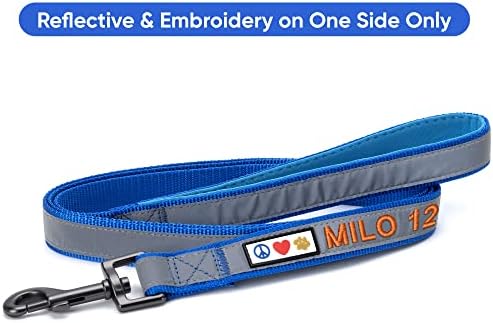 Pawtitas Personalized Blue Dog Leash 6 ft Custom ID Lead for Dogs & Puppies Reflective Comfortable Padded Handle Embroidered Name & Phone Number