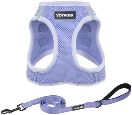 Best Pet Supplies Voyager Step-in Air All Weather Mesh Harness and Reflective Dog 5ft Leash Combo with Neoprene Handle, for Small, Medium and Large Breed Puppies - Lavender, XXXS