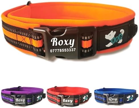 Dog Collar Personalized Reflective Nylon Collar Adjustable Soft & Breathable Pet Collars with Name & Phone Number for Small Dogs Medium Dogs Large Dogs (Orange, S)