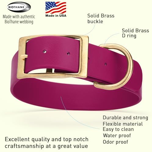 Viper Biothane Heavy Duty Waterproof Dog Collar Strong Coated Nylon Webbing w/Solid Brass Hardware Odor-Proof Easy to Clean High Performance Fits Small Medium or Large Dogs, Magenta Pink