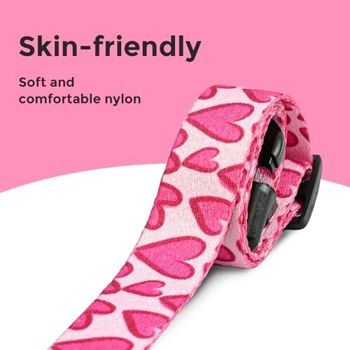 Kazazoo Dog Collar Cute and Soft Nylon Puppy Collar Girl Dogs, Adjustable Dog Collars for Extra Small Dogs, Hot Pink Heart-XS