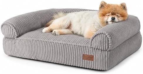 FUKUMARU Dog Couch Bed, Corduroy Cozy Cat Bed, Waterproof, Washable Cover
