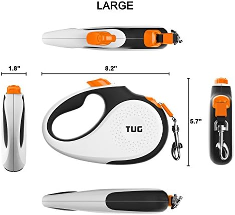TUG Original Retractable Dog Leash, 16 ft (Large, White/Orange)