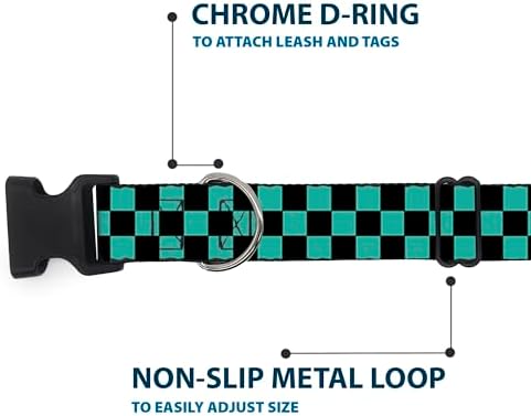 Buckle-Down Plastic Clip Collar - Checker Black/Teal - Wide-Large 18-32"