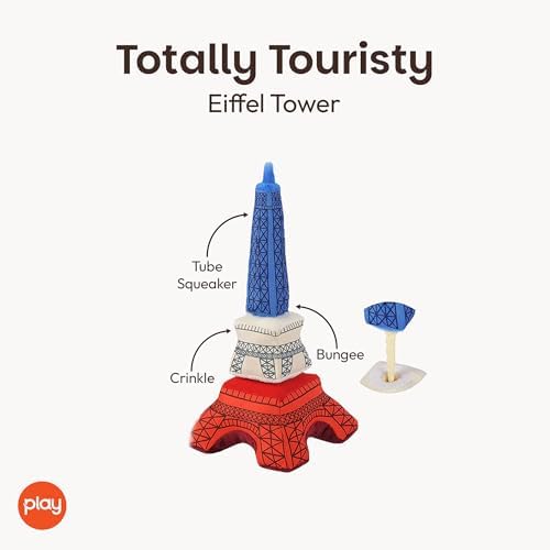 P.L.A.Y. Plush Dog Toys - Totally Touristy, Landmark Themed Durable Squeaker Chew Toy for Medium & Large Dogs - Machine Washable, Recycled Materials (Eiffel Tower, Medium)